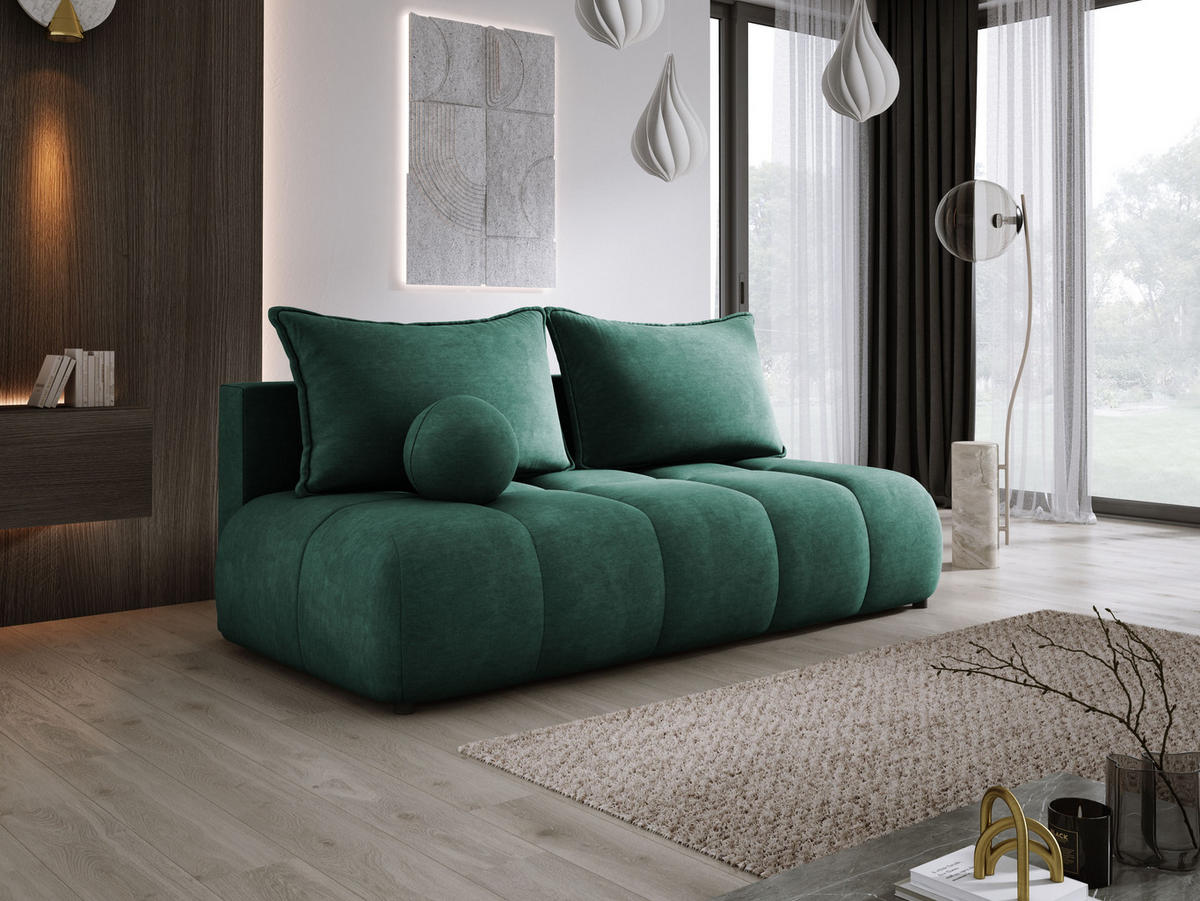 SOFA COCO MINI SCHLAFSOFA mit Bettfunktion, CLOUD Stoffbezug, 2-Sitzer, freistehend, Größe: 205x105x97 cm, Grün - Grün, Holz/Textil (205/97/105cm) - DomoHome
