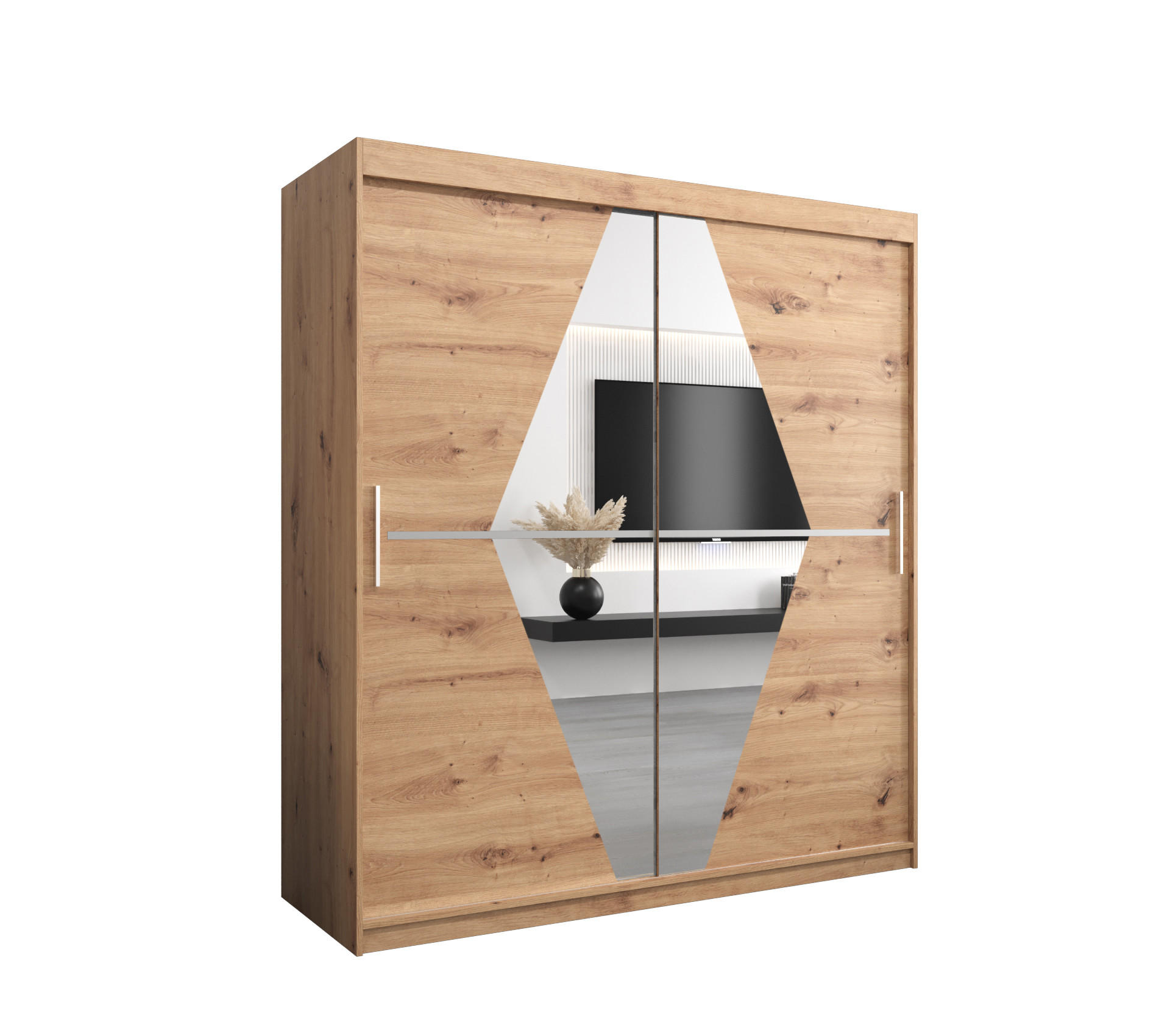 SCHWEBETÜRENSCHRANK 200/180/62 2-türig - Silberfarben/Eiche Artisan, Holz/Kunststoff (180/200/62cm) - MÖBEL KRYSPOL