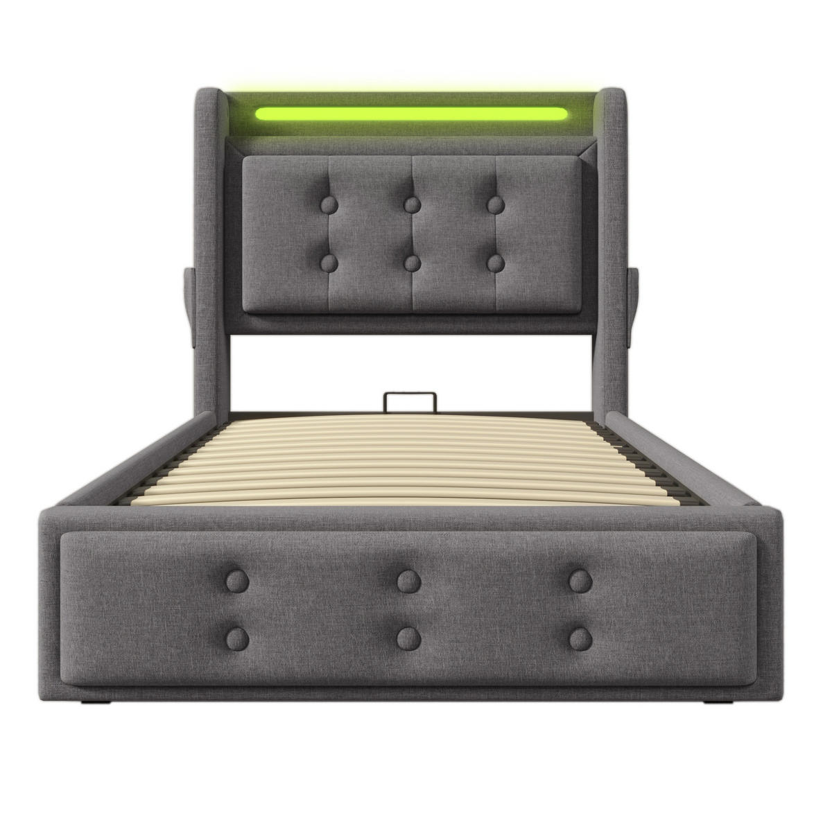 POLSTERBETT aus Baumwoll-Leinen 90x200 cm in Grau mit LED & USB-C - Grau, Textil (90/200cm) - Modfu