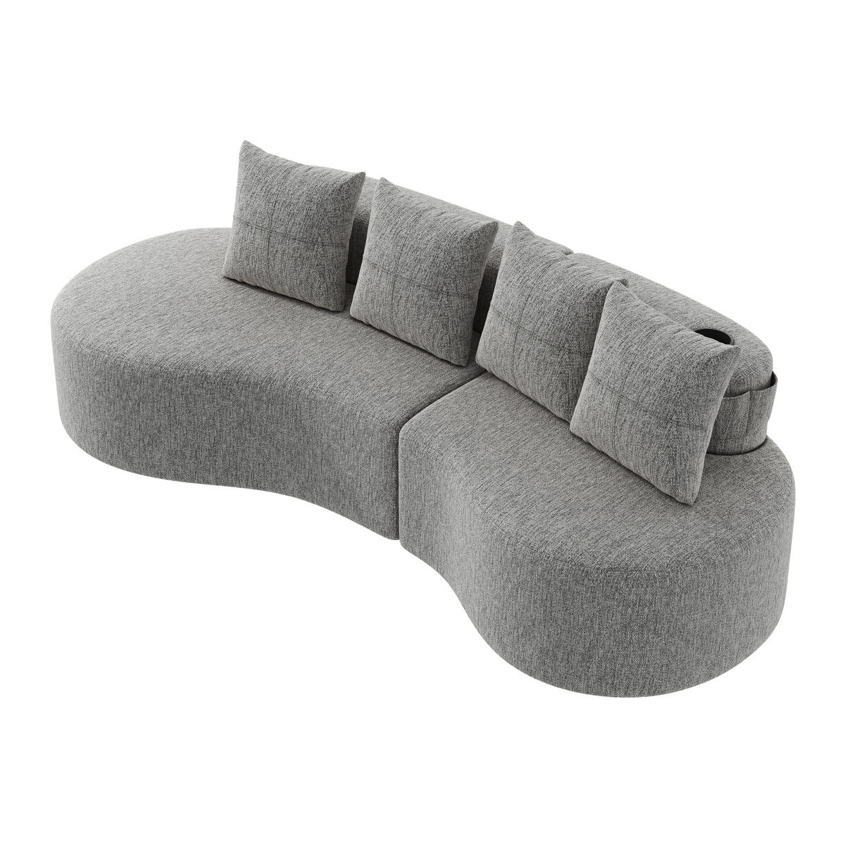 3-SITZER SOFA leinenstoff farbwahl mit getränkehalter & seitentaschen - Hellgrau, Textil (240/63/109cm) - Urban Meuble