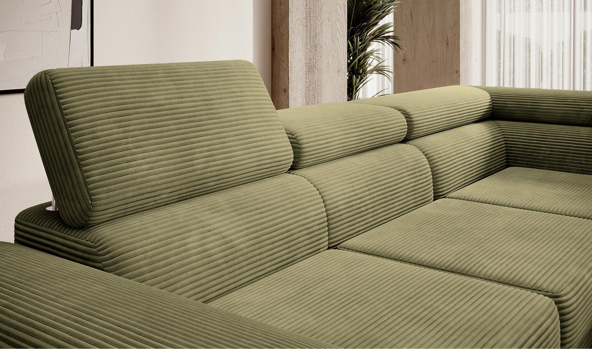 ECKSOFA Stevil Olivgrün Cordbezug - Silberfarben/Olivgrün, Textil/Metall (275/203cm) - Selsey