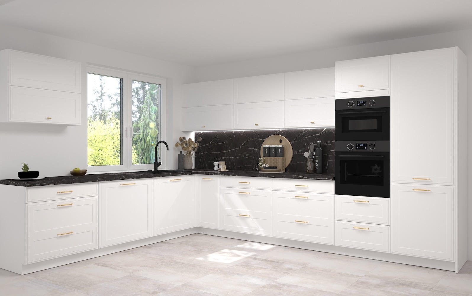 WINKELKÜCHE Salo weiß matt / weiß supermatt 387 / 268 / 207cm 12-teilig - Weiß, Holzwerkstoff/Metall (387/207/268cm) - Feldmann-Wohnen