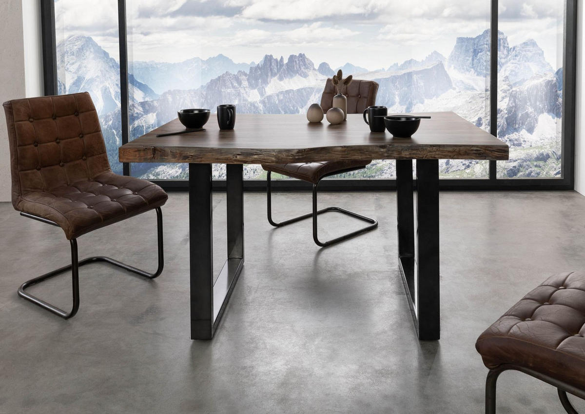 BAUMTISCH Akazie 140x90x77 grau lackiert / U-Beine anthrazit glänzend FREEFORM 5 - Anthrazit/Grau, Holz (140/90/77cm) - Massivmoebel24