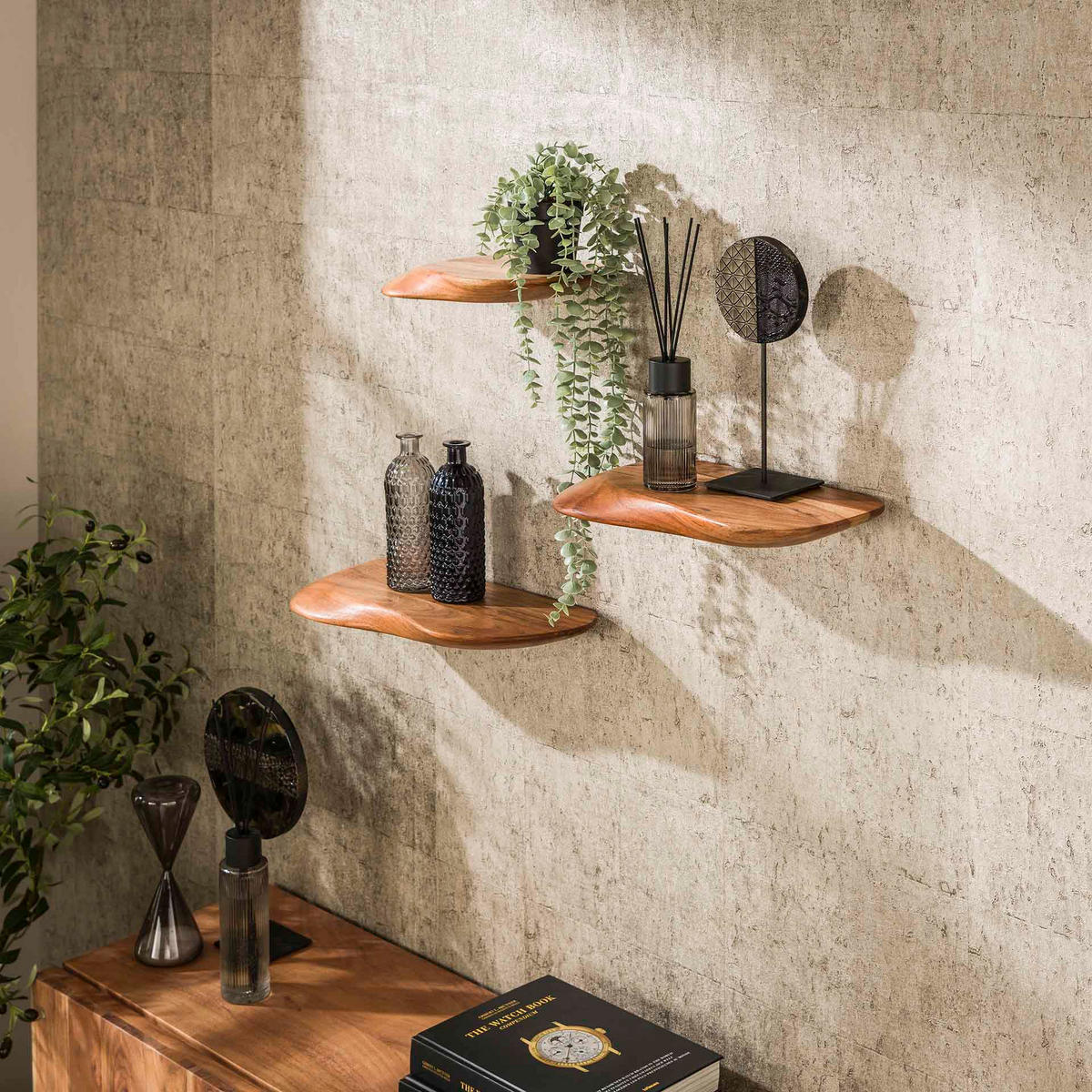 WANDREGAL Kim Braun 20/50/ 4 cm 3er-Set - Braun, Holz (50/4/20cm) - Hoyz Collection