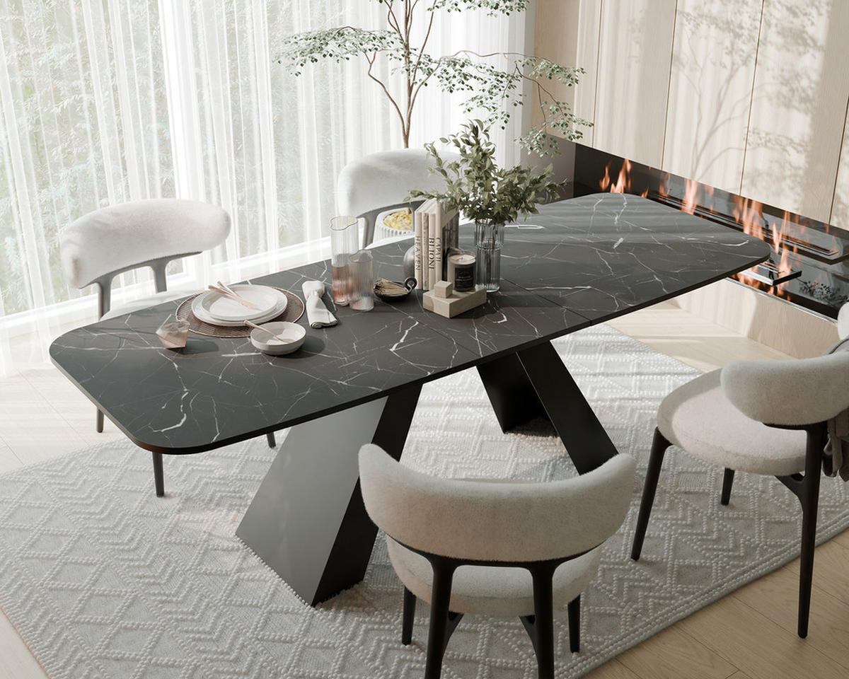 AUSZIEHTISCH ZENITH 180/90/76 cm mit Metallgestell, Schwarz / Grau - Schwarz/Grau, Holzwerkstoff/Metall (90/180/76cm) - Idohome
