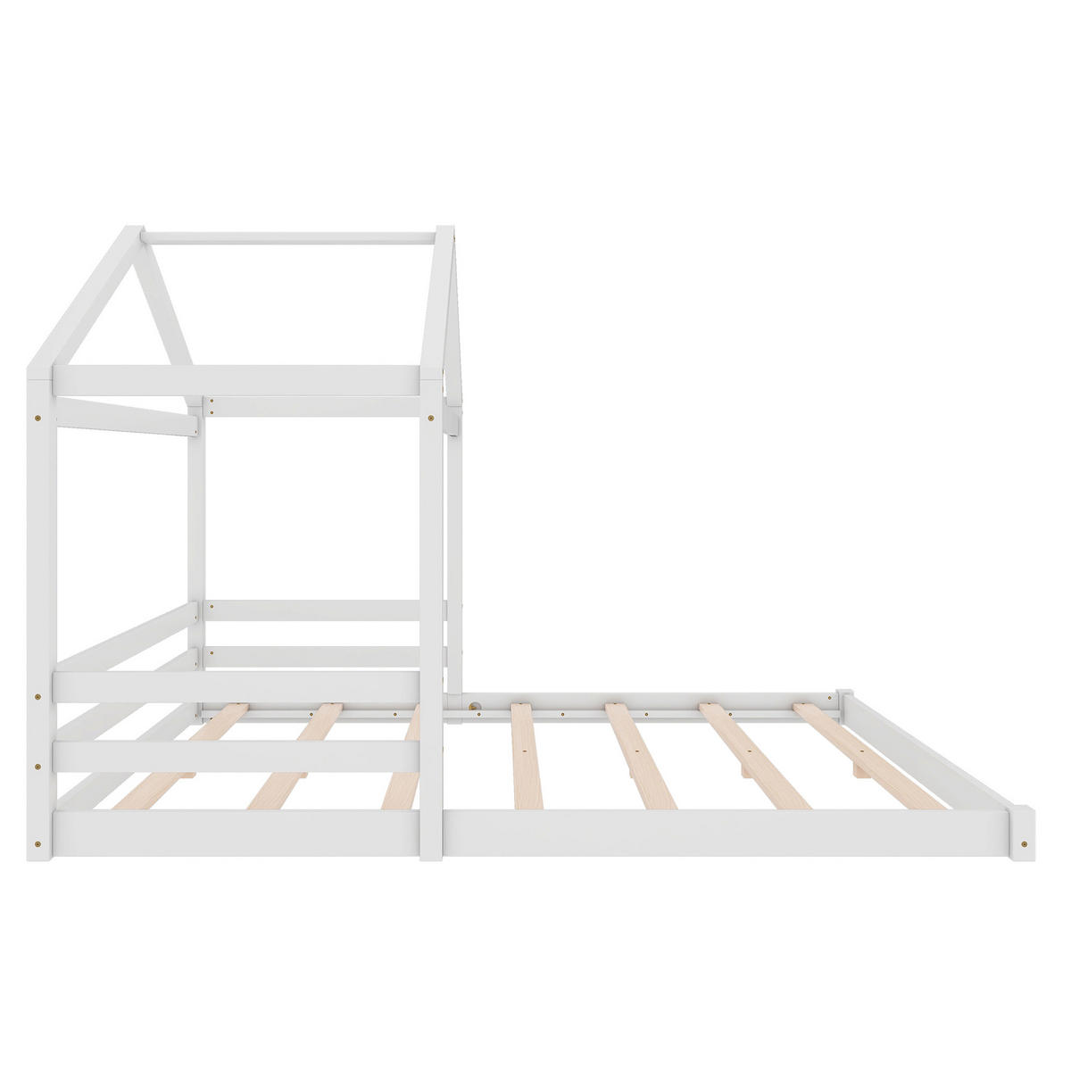 HAUSBETT aus Kiefernholz und MDF 140x200 cm Weiß mit Lattenrost in Hausform - Weiß, Holzwerkstoff (140/200cm) - Modfu
