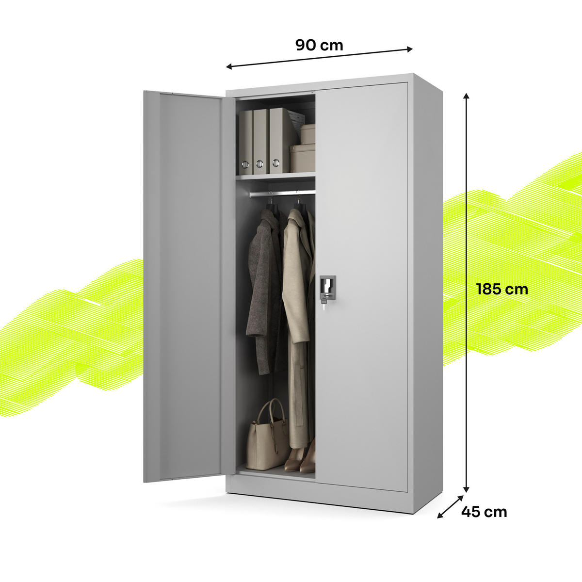 AKTENSCHRANK Sozialraumschrank aus Stahl Metallschrank für Büro Stahlschrank für Dokumente Akten Hellgrau 90x45x185cm - Hellgrau, Metall (90/185/45cm) - Muralo