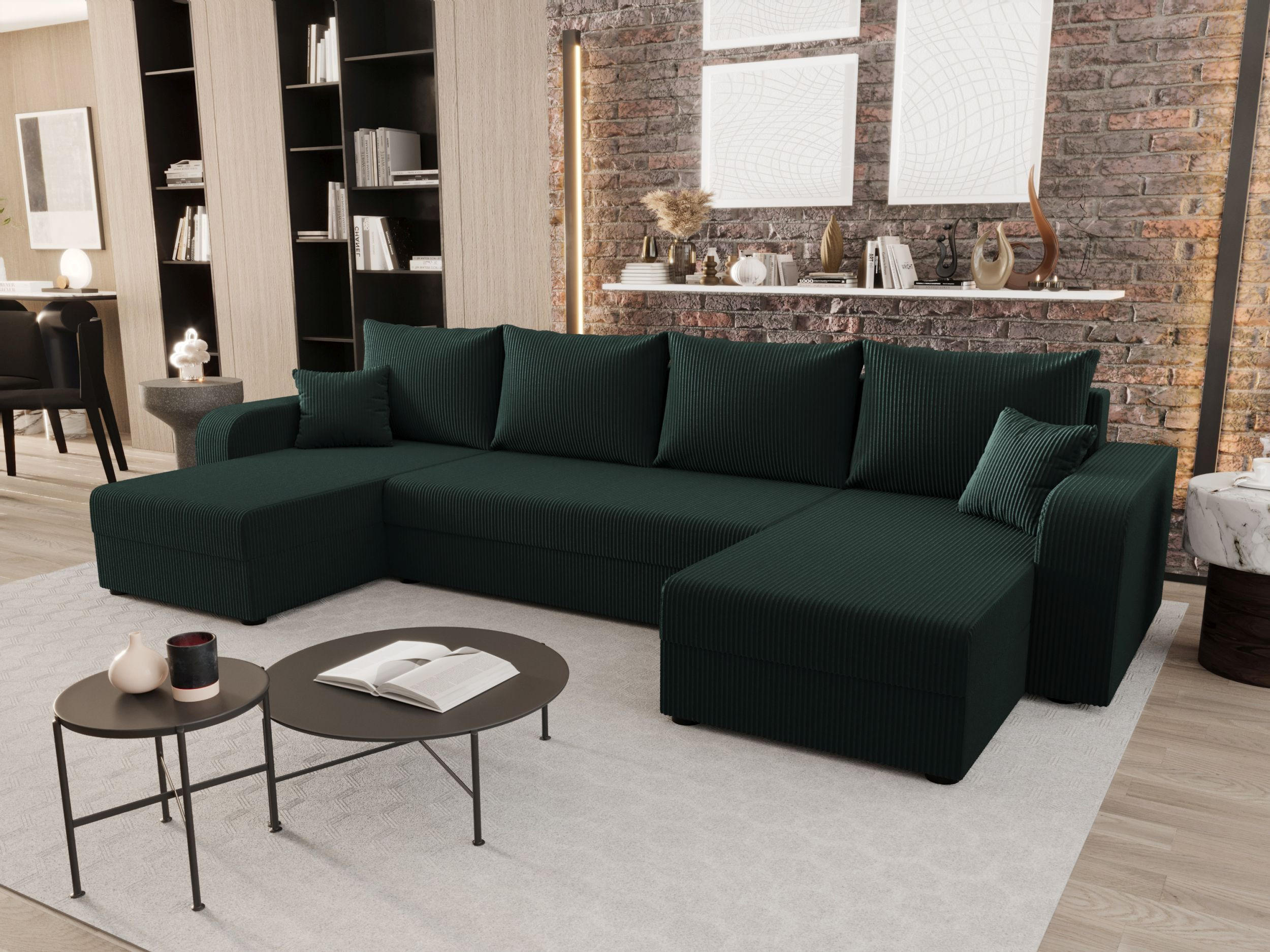 WOHNLANDSCHAFT HEWLET U BIS Zoom 10 mit Schlaffunktion - Dunkelgrün, Textil (305/90/140cm) - Bedante