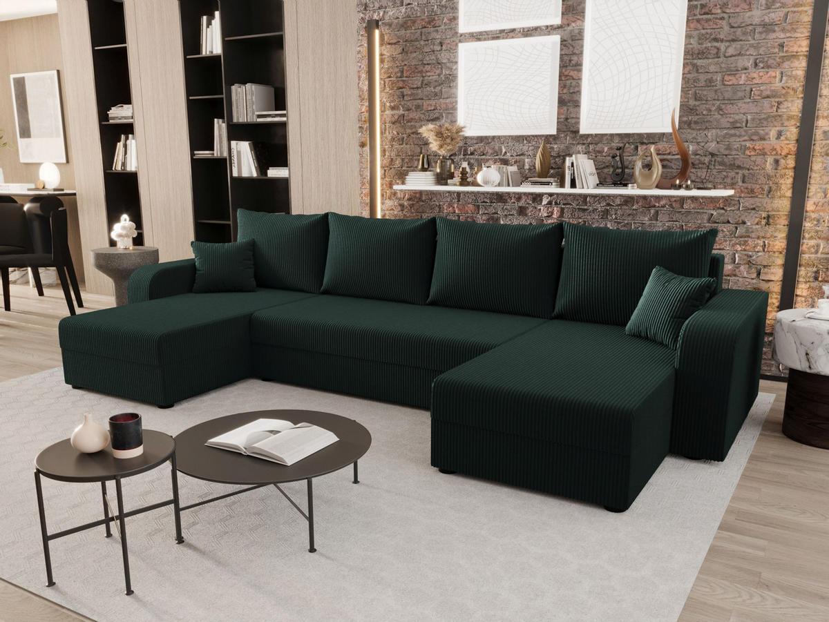 WOHNLANDSCHAFT HEWLET U BIS Zoom 10 mit Schlaffunktion - Dunkelgrün, Textil (305/90/140cm) - Bedante