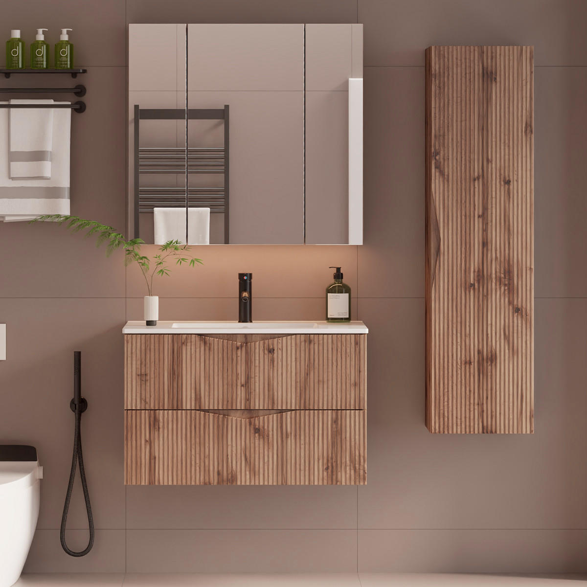 BADMÖBEL Tao 2er-Set Holz - Braun, Holzwerkstoff (80/50/45.8cm) - Petits-meubles