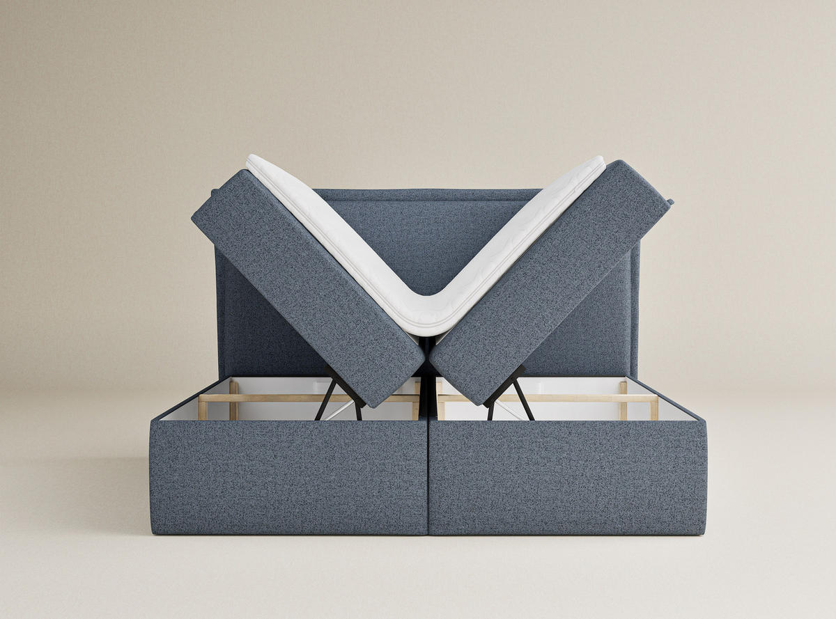 BOXBETT Saffron 180/200 cm, in Blau grau, Bettkasten, Matratze, Topper - Blaugrau/Schwarz, Holz/Holzwerkstoff (180/200cm) - Maison de Reve