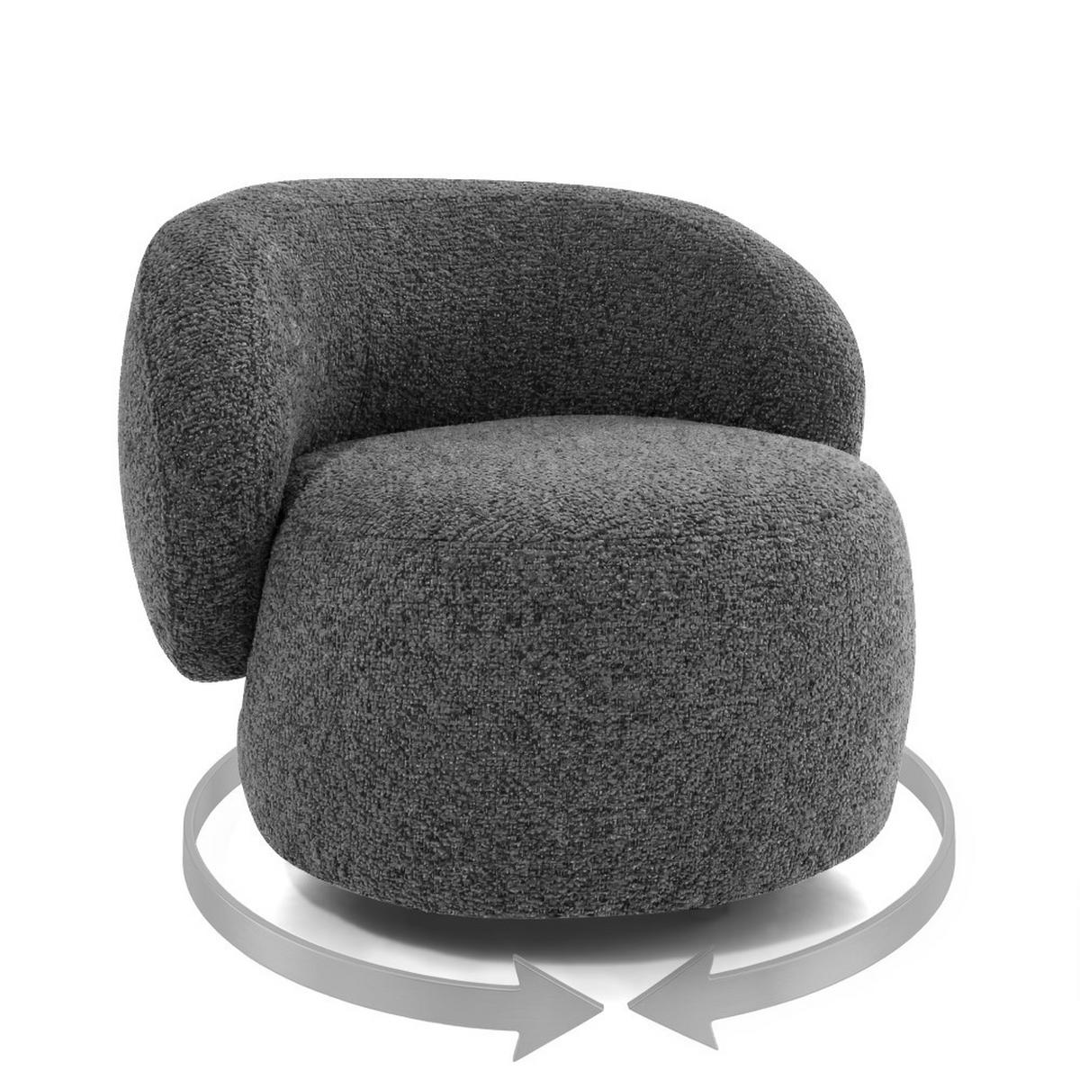 SESSEL Mao, Drehsessel mit runder Form, Dunkelgrau, Chenille-Stoff - Dunkelgrau, Textil (99/82/91cm) - Beautysofa