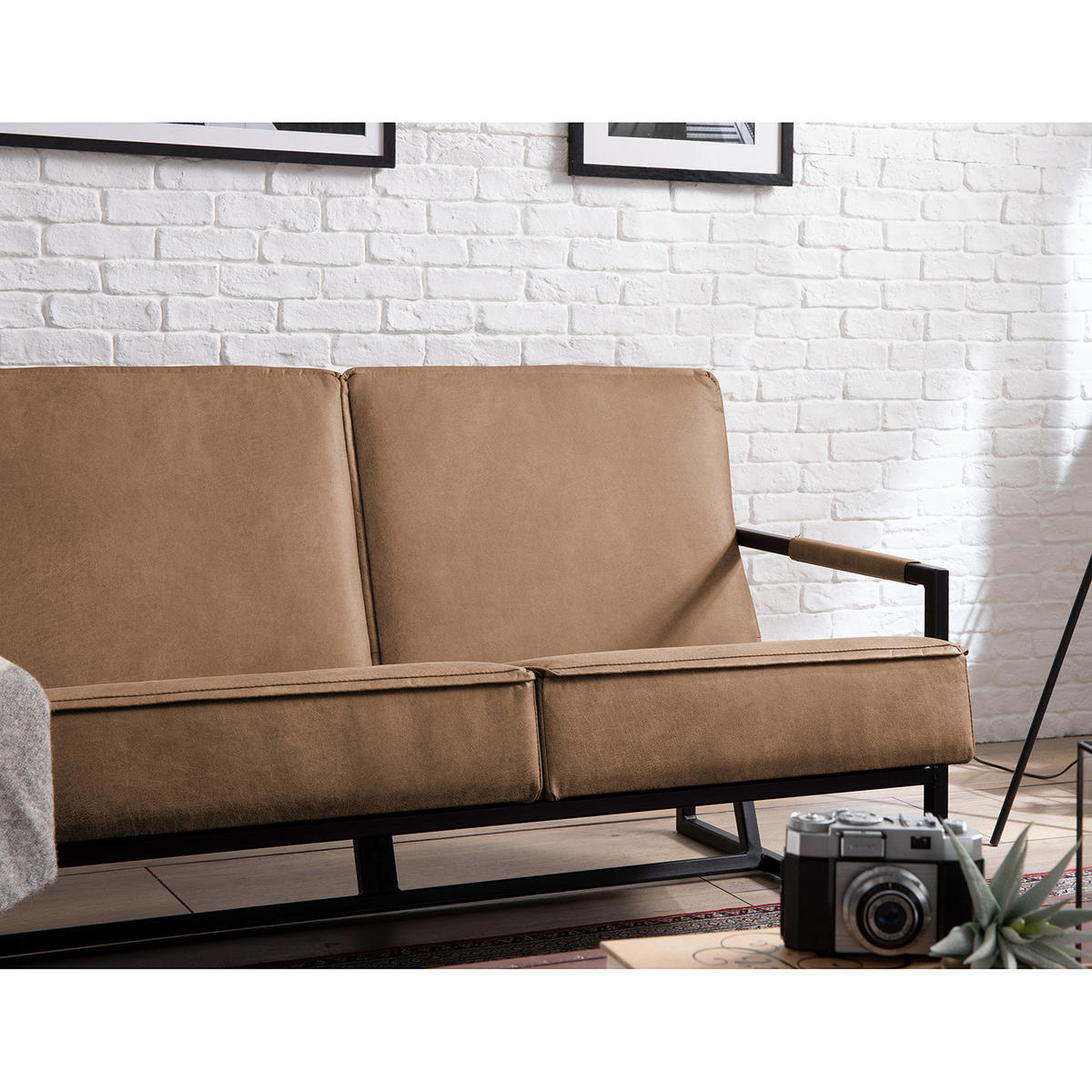 3-SITZER SOFA - Antiklederlook - Grau, Textil (185/74/82cm) - home24