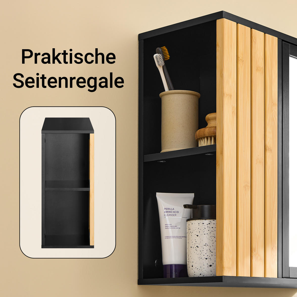 SPIEGELSCHRANK Schwarz - Schwarz, Glas/Holzwerkstoff (50/45/20cm) - SoBuy