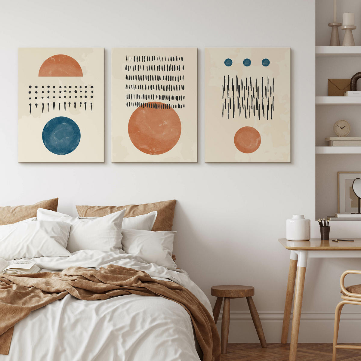 LEINWANDBILDER 3-er Set Abstrakte Kunst - Türkis/Blau, Textil (90/40cm) - Muralo