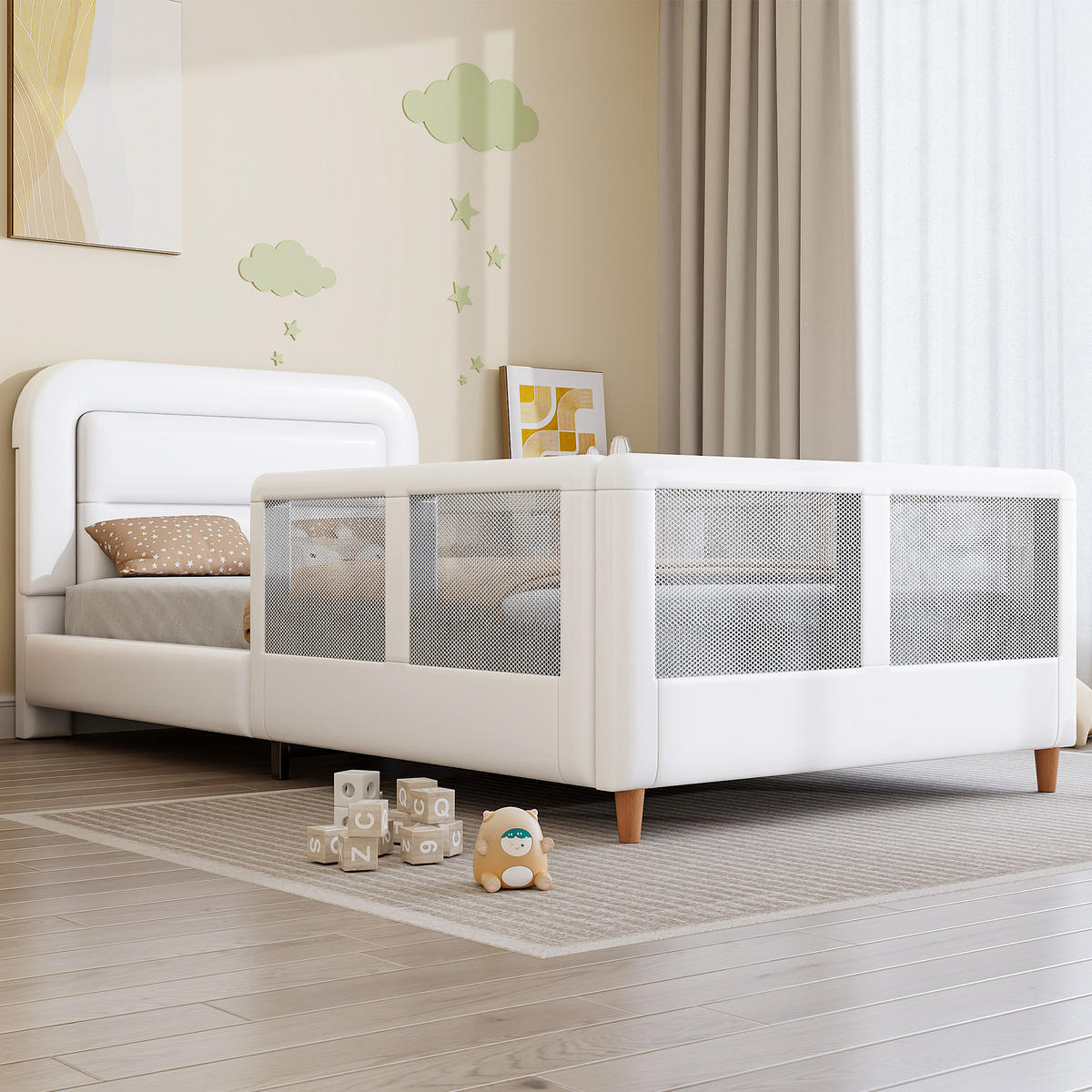 POLSTERBETT 90x200 cm Sicherheitsgeländer weiß - Weiß, Holzwerkstoff (90/200cm) - LEBENLANG