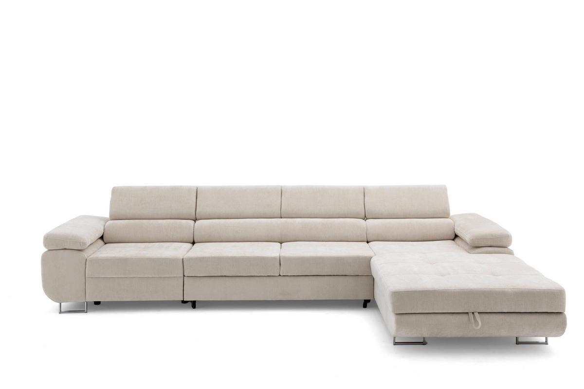 ECKSOFA ALONZO MAXI Rechts mit Schlaffunktion 125x195 Chenille Beige - Chromfarben/Beige, Holz/Textil (350/203cm) - Muffo