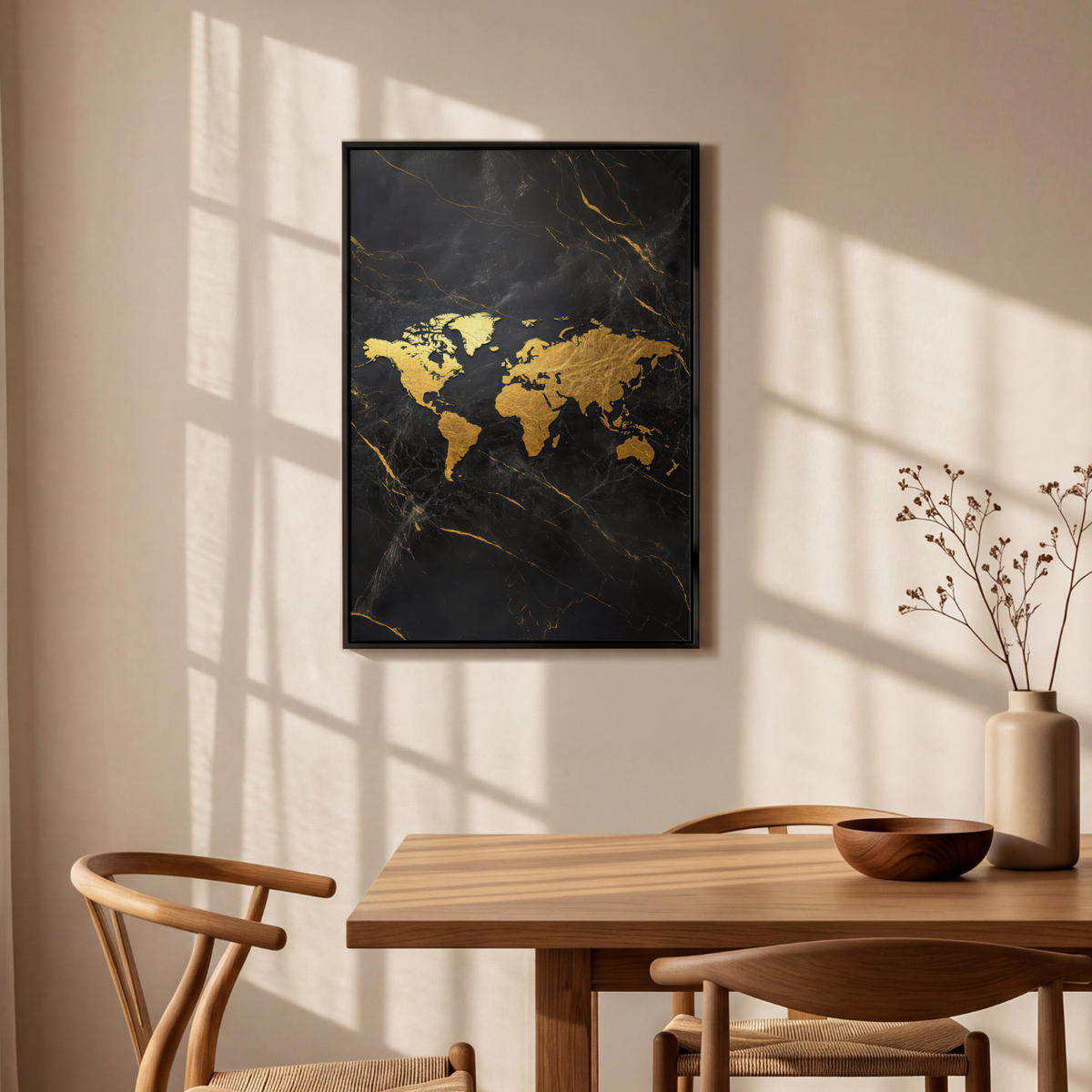 LEINWAND Bilder mit Rahmen - Weltkarte - Gold - Marmor - 60x90 - Goldfarben, Textil (60/90cm) - MuchoWow