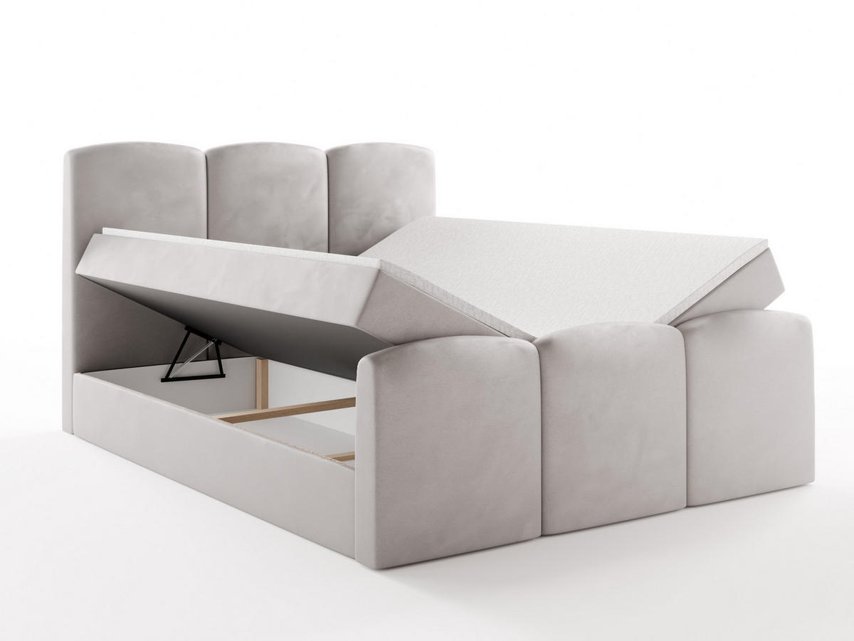 BOXBETT SAVIO 180x200 cm mit Bettkasten, Bonell-Matratze H3 und Topper – Samt Platinfarben - Platinfarben, Textil (180/200cm) - Luxkor24