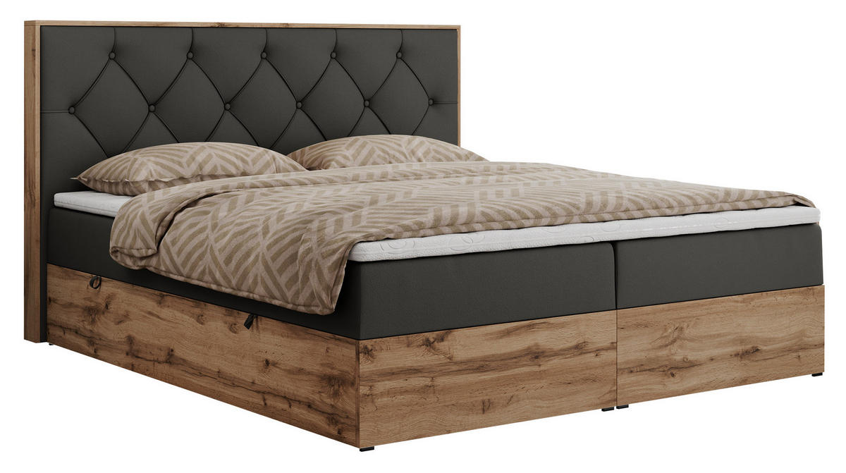 BOXBETT VENETO 160/200 Dunkelgrau Kunstleder - H4 - Dunkelgrau, Holz/Textil (160/200cm) - MKS