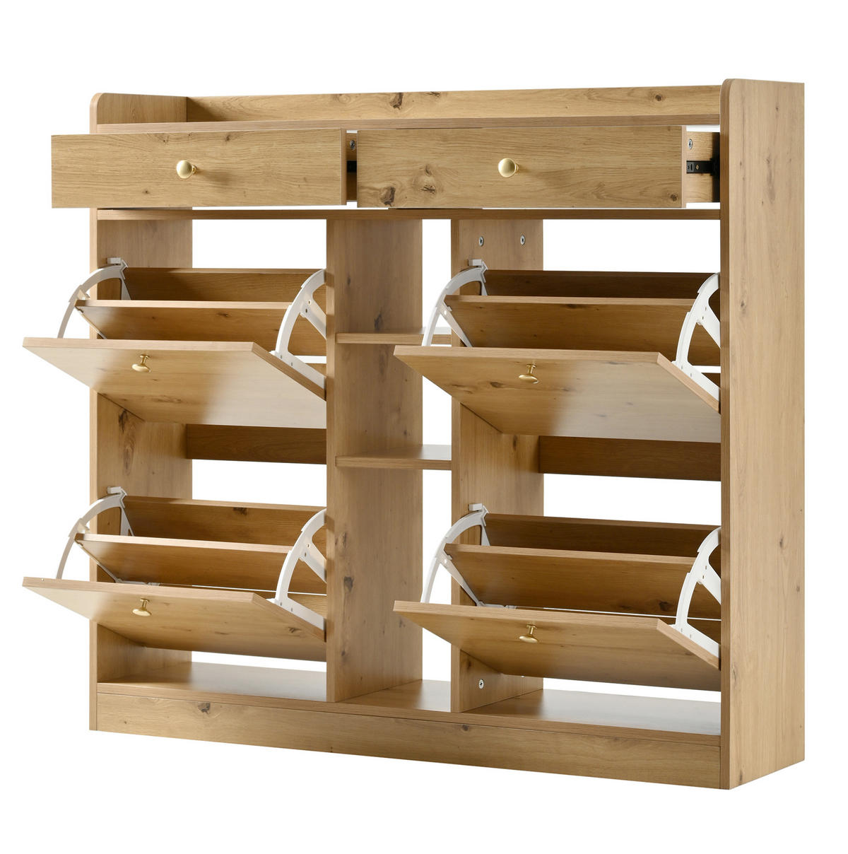 SCHUHSCHRANK 110/26/100 cm natur aus Spanplatte mit 4 Klappen und 2 Schubladen - Naturfarben, Holzwerkstoff (110/100/26cm) - OKWISH