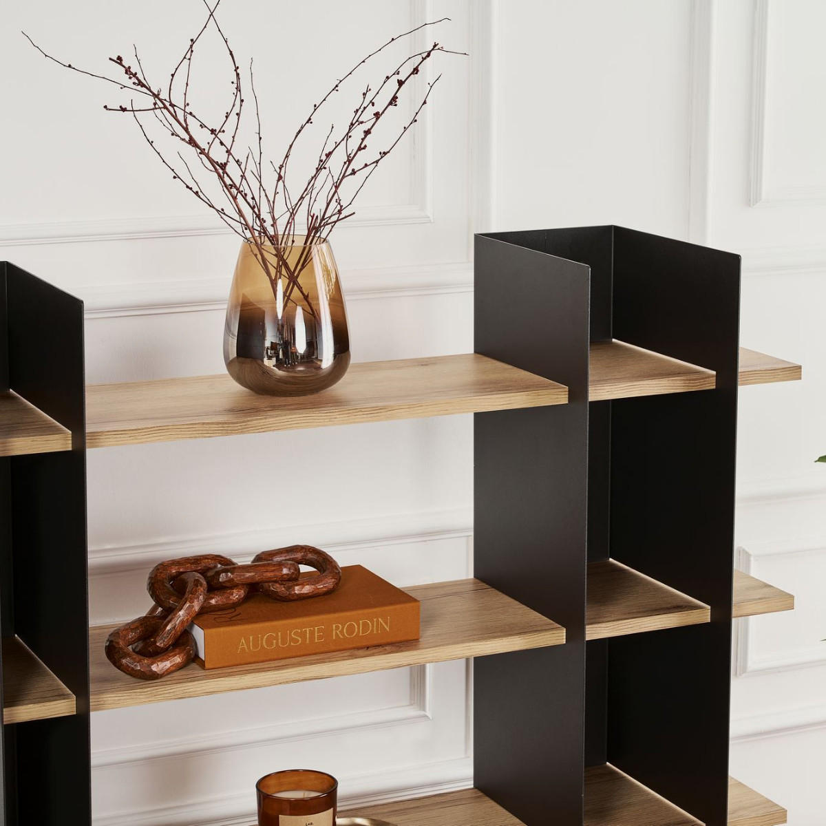 REGAL mit metallstruktur und regalböden in eichenoptik 31/120/120 cm - Schwarz, Metall (124/120/31cm) - Calicosy