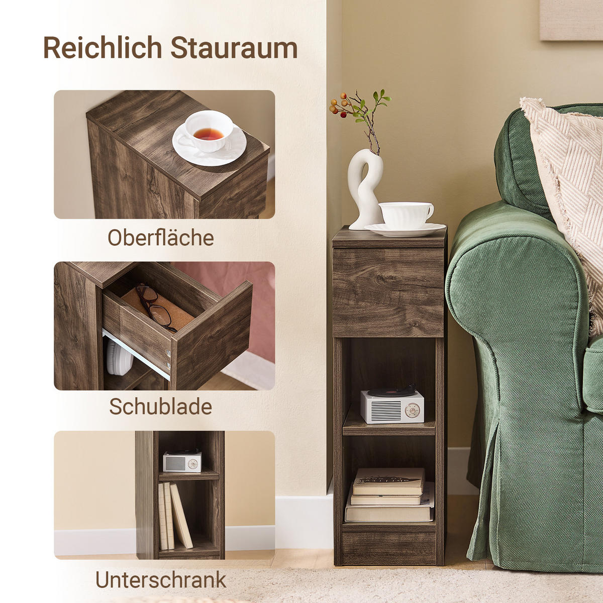 NACHTTISCH schmal, 20x35x60 cm, Braun - Braun, Holzwerkstoff (20/60/35cm) - SoBuy