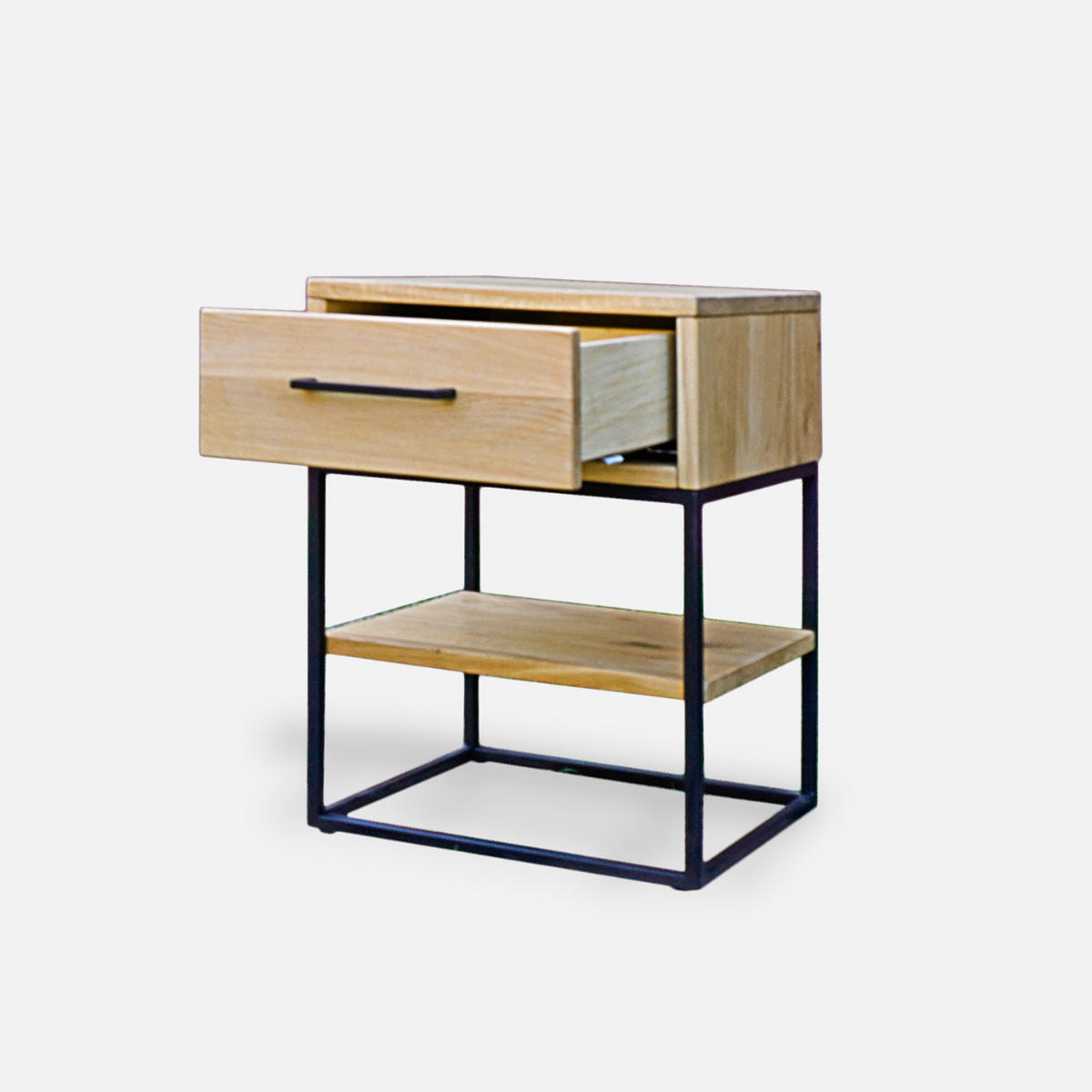 EICHEN-NACHTTISCH im industriellen Stil mit Schublade und Regal für das Schlafzimmer MERIS I - Eichefarben, Holz (40/55/35cm) - Rawood Furniture