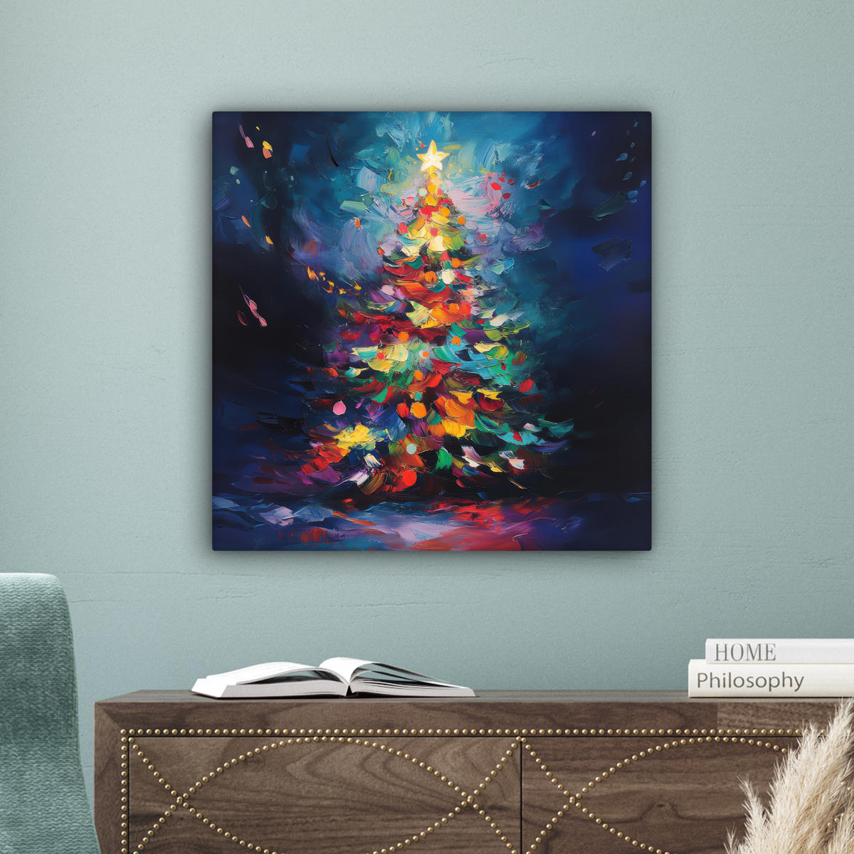 LEINWANDBILD Weihnachtsbaum - Weihnachten - Abstrakt - Farbenfroh 50x50 cm - Multicolor, Textil (50/50cm) - MuchoWow