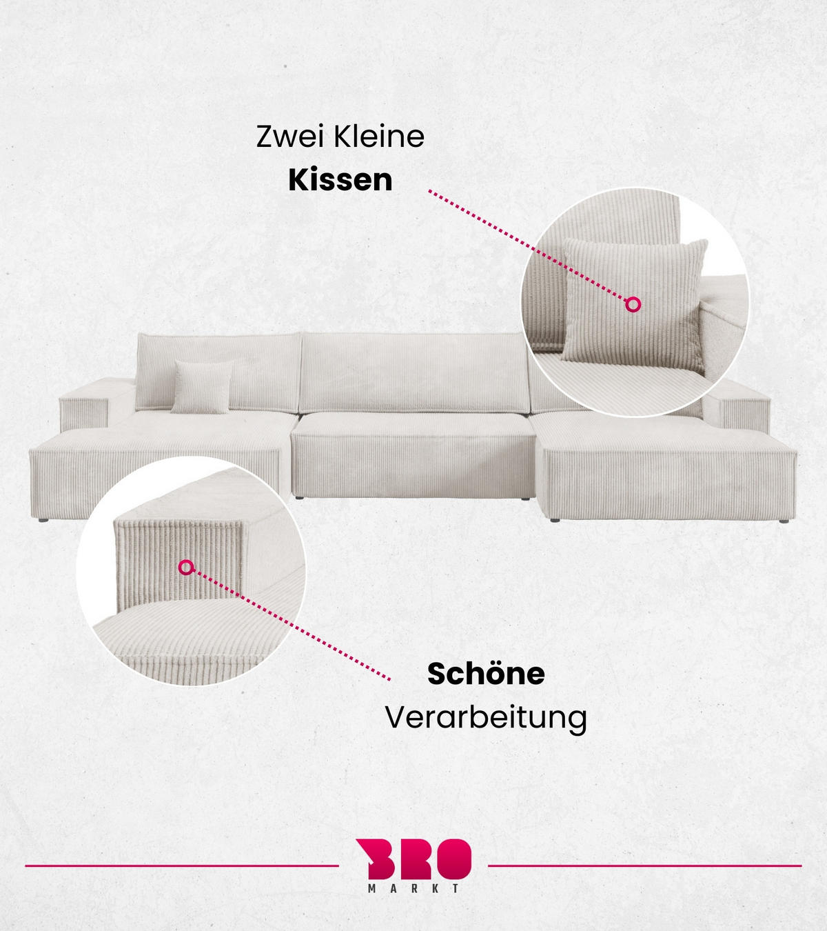 WOHNLANDSCHAFT Pablo Maxi mit Schlaffunktion Weiß Cord - Weiß, Textil (397/85/148cm) - Bromarkt