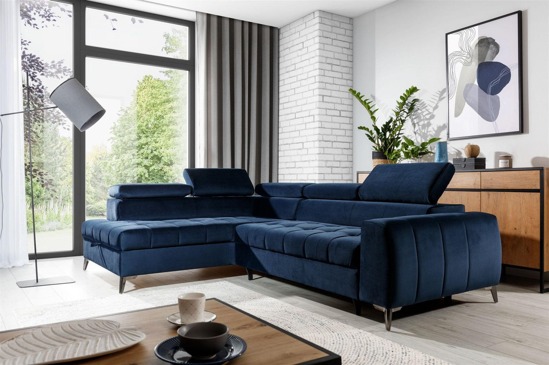 ECKSOFA Schlafsofa Agnesa In Salvador - Dunkelblau, Holzwerkstoff/Textil (275/200cm) - Fun Möbel