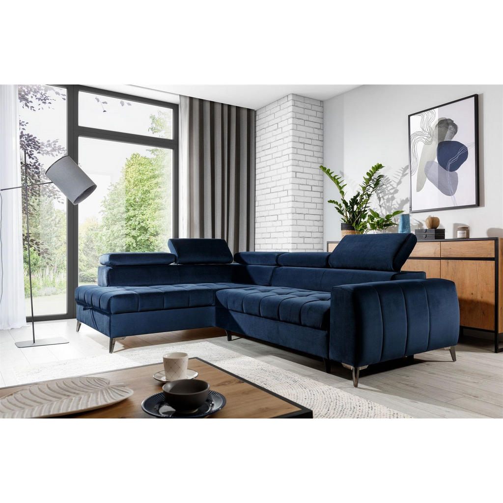 Thumbnail - Fun Möbel Ecksofa, Dunkelblau, Textil, L-Form, 275x200 cm, Wohnzimmer, Sofas & Couches, Wohnlandschaften, Ecksofas