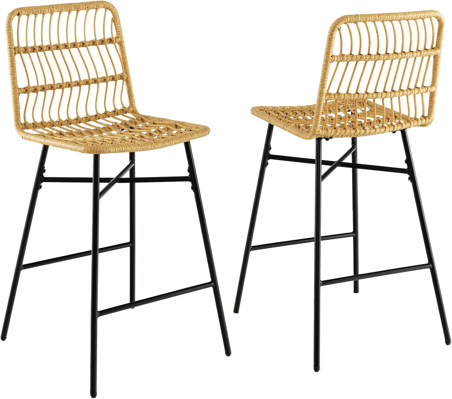 BARHOCKER Rattan Gelb(2er-Set) - Gelb, Naturmaterialien (56/104/49cm) - COSTWAY
