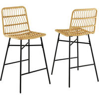 BARHOCKER Rattan Gelb(2er-Set) - Gelb, Naturmaterialien (56/104/49cm) - COSTWAY