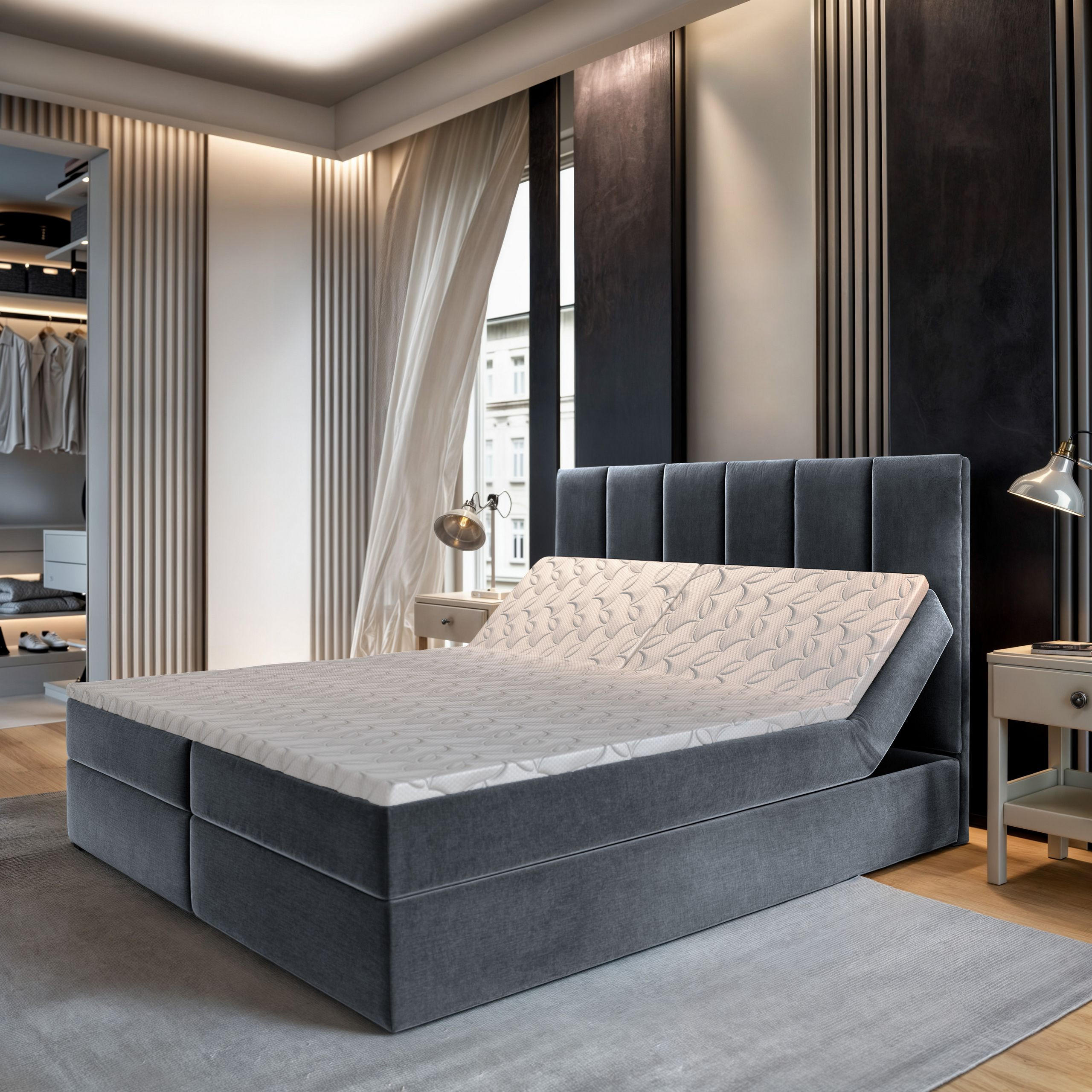 Thumbnail - Masseno Boxbett, Grau, Holz, H2 + H3, 180x200 cm, Schlafzimmer, Betten, Boxspringbetten