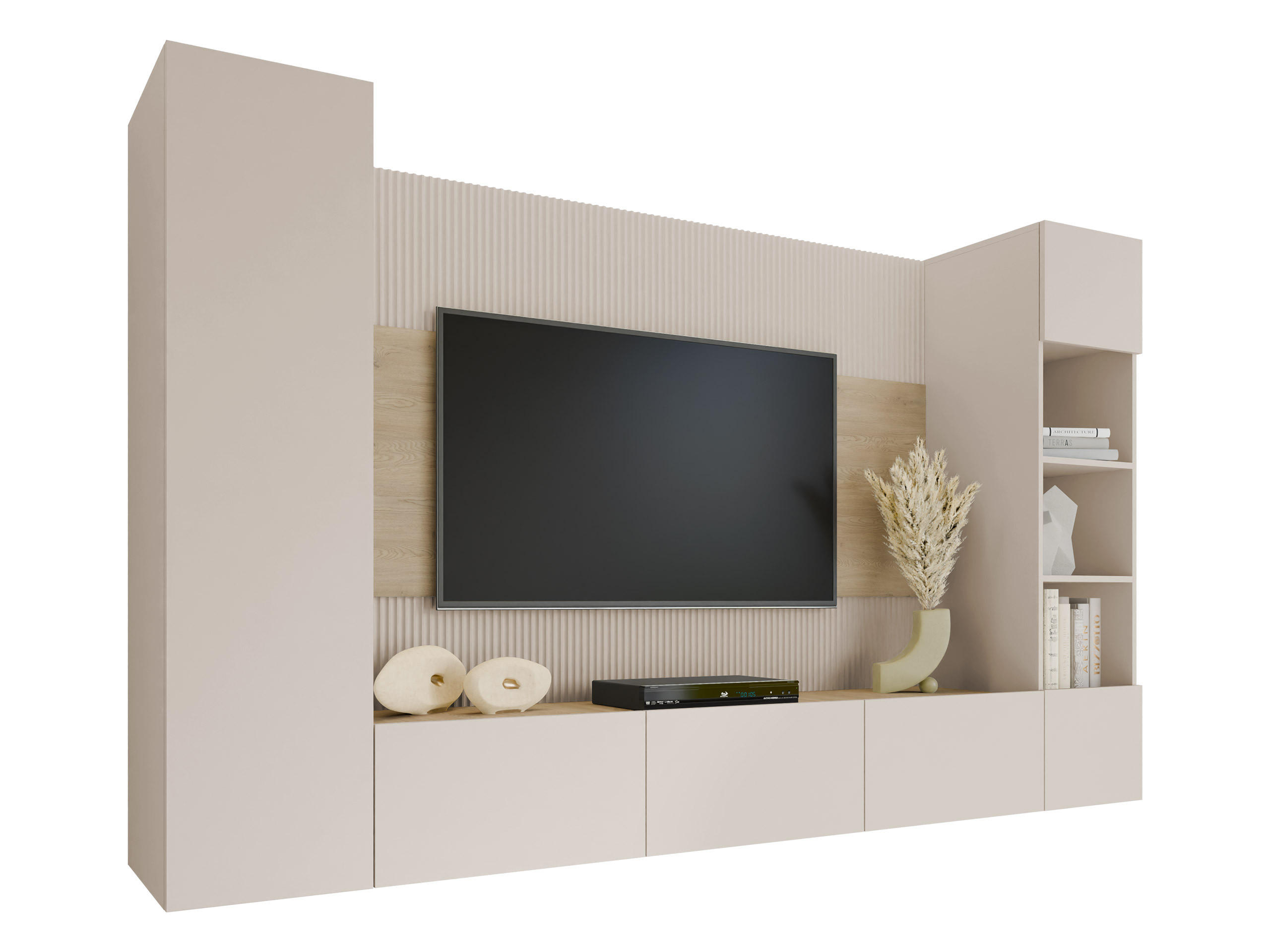 WOHNWAND Deromi IV - Beige, Holzwerkstoff (260/150/38cm) - MIRJAN24