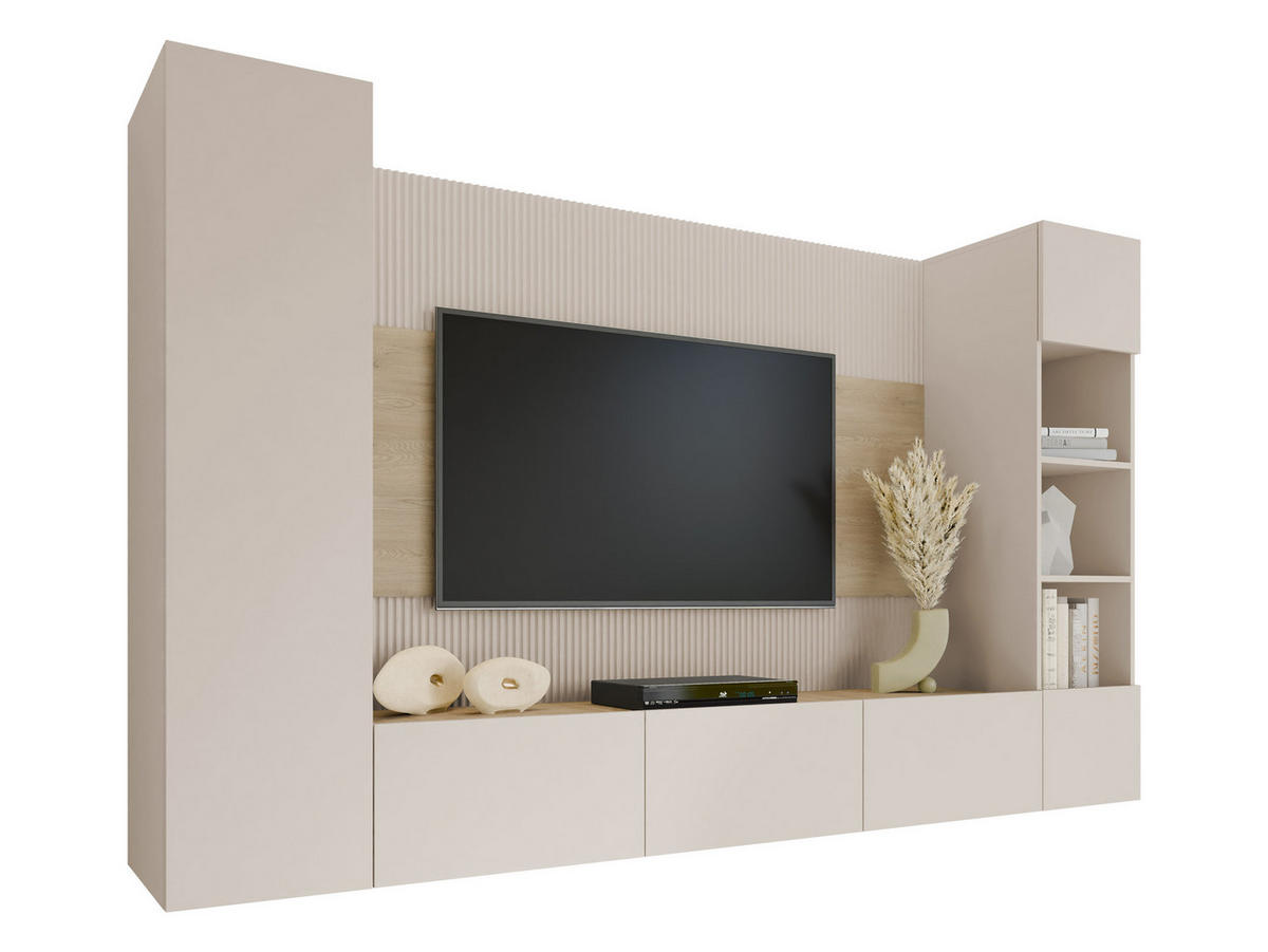 WOHNWAND Deromi IV - Beige, Holzwerkstoff (260/150/38cm) - MIRJAN24