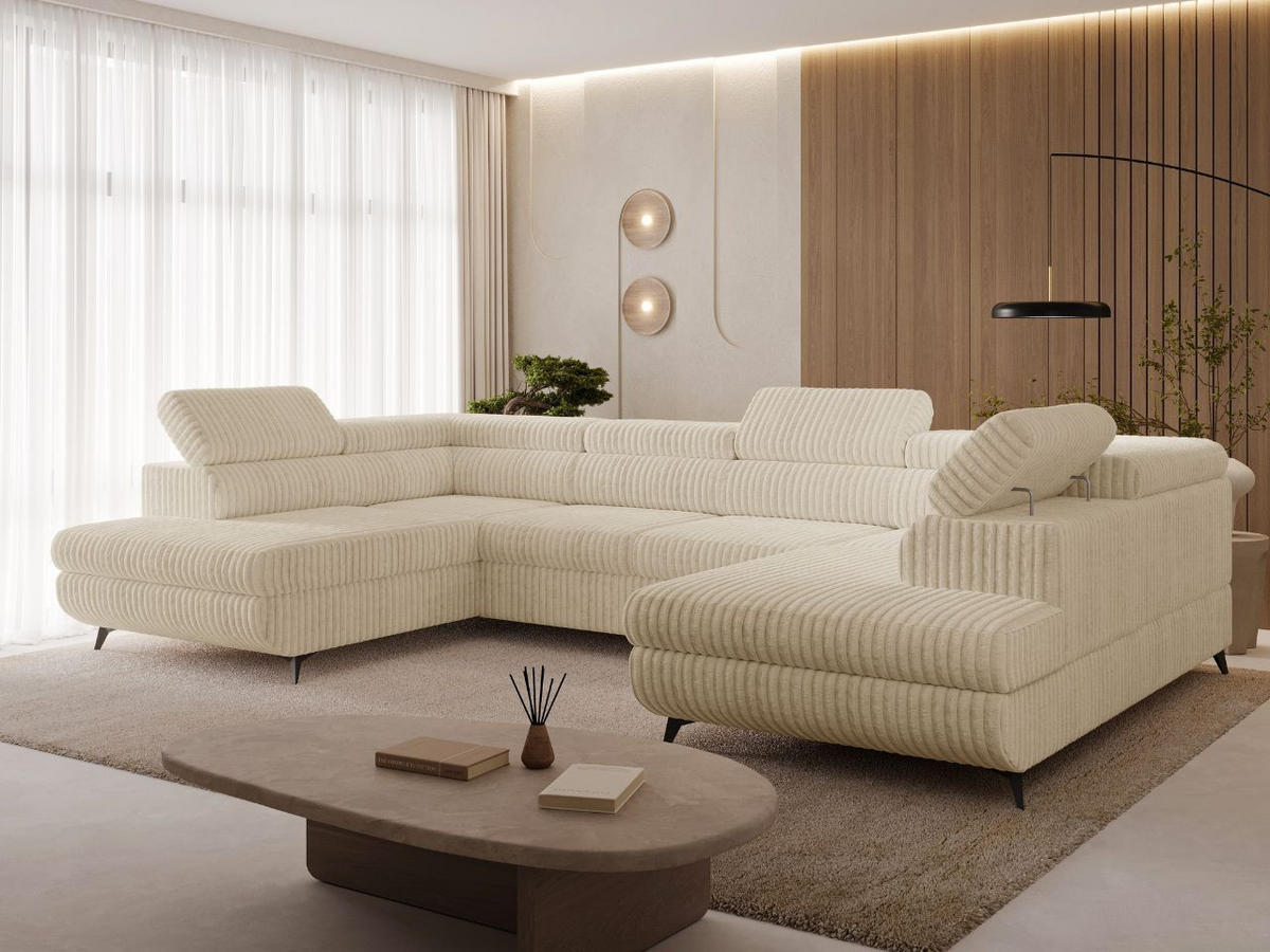 ECKSOFA U Argon Beige - Beige/Schwarz, Holz/Textil (322/190cm) - Graingold