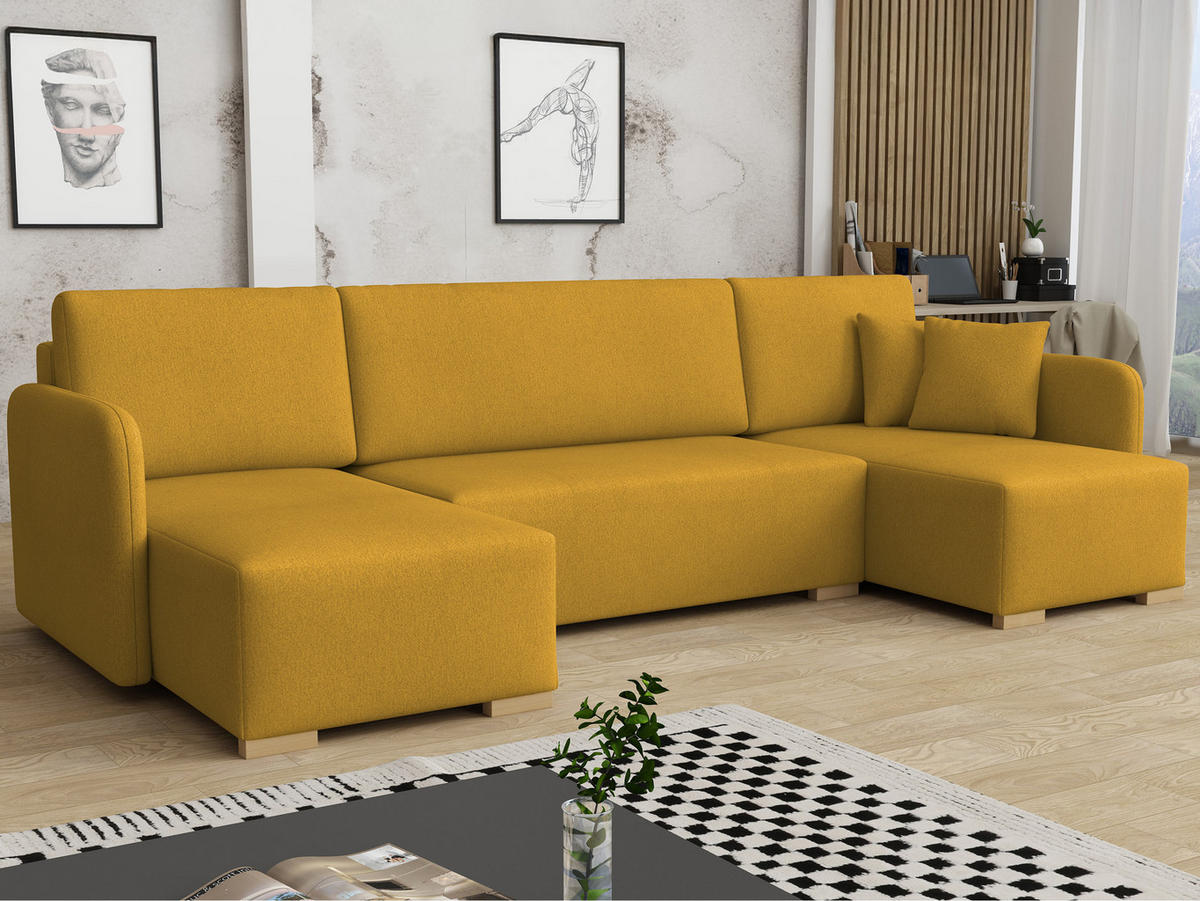 WOHNLANDSCHAFT Como U - Gelb/Naturfarben, Holz/Textil (292/85/140cm) - MIRJAN24
