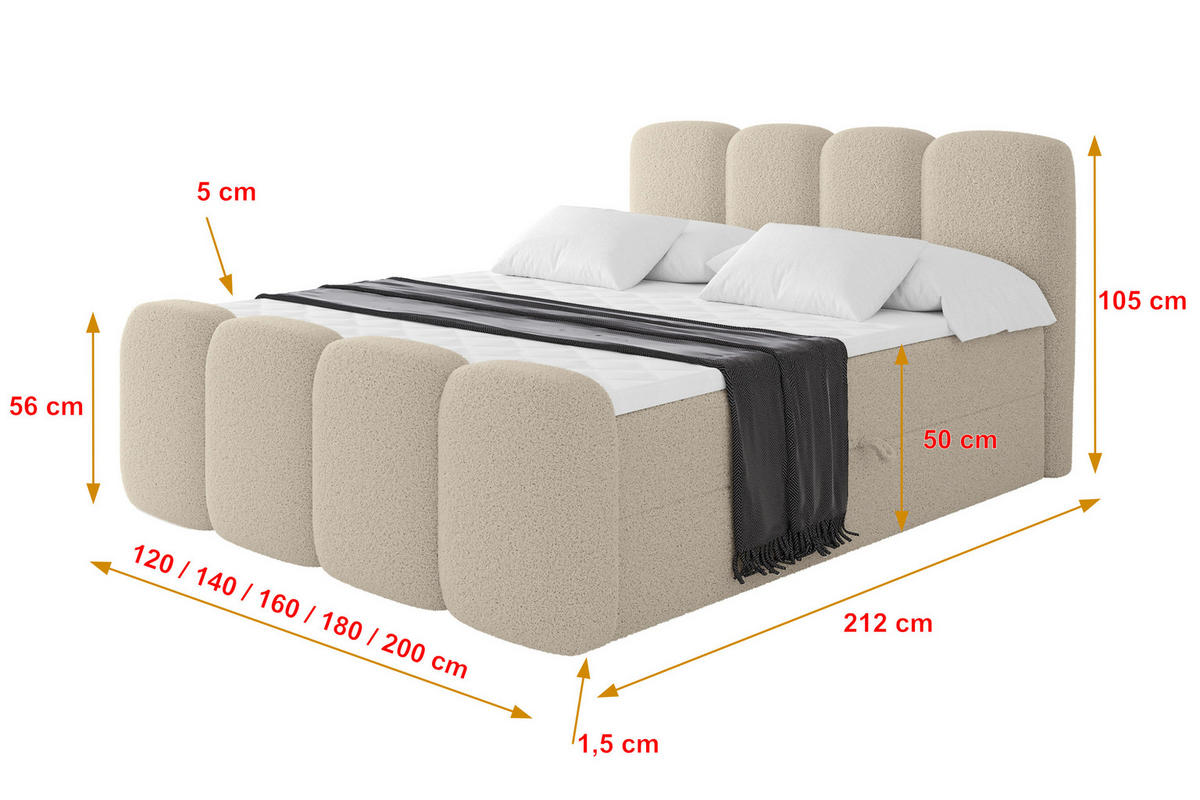 BOXBETT mit Matratze H4 - NINA-Z - 160x200 cm Dunkelbeige - Baltimorefarben, Holzwerkstoff (160/200cm) - ALTDECOR