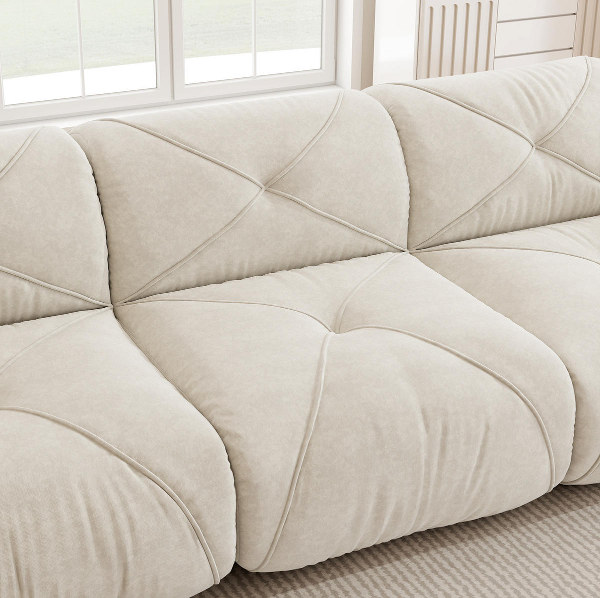 SOFA U-Form 4-Sitzer Chenille White mit 2 Hockern - Weiß, Kunststoff (171/76/358.1cm) - Meubliv
