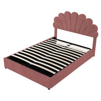 POLSTERBETT 140/200 cm mit geblümtem Kopfteil und hydraulischem Stauraum aus Samt - Pink, Textil (140/200cm) - OKWISH