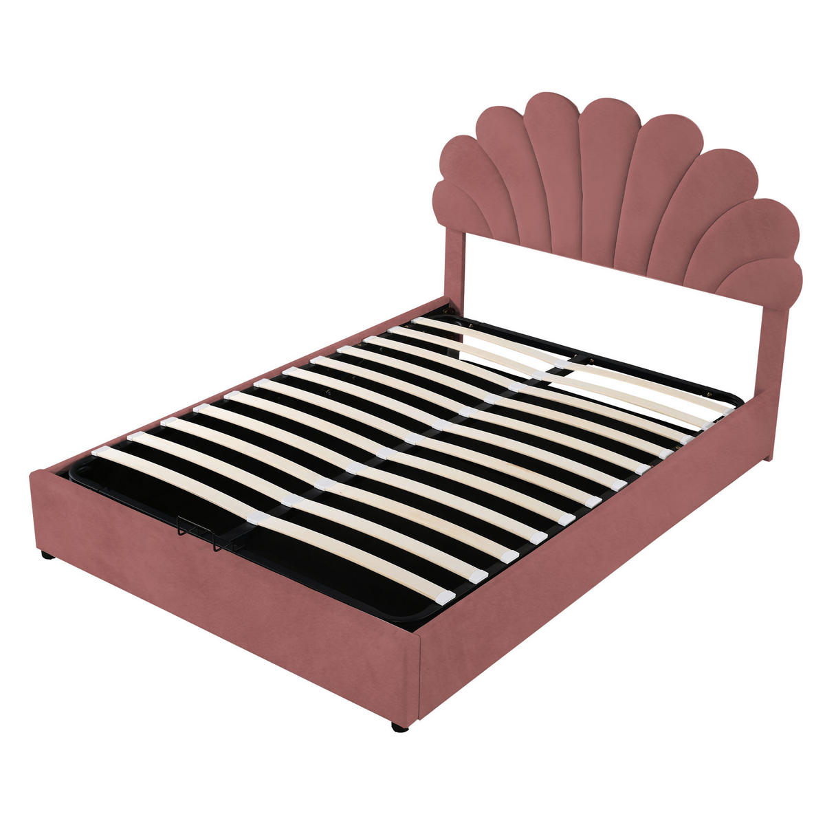 POLSTERBETT 140/200 cm mit geblümtem Kopfteil und hydraulischem Stauraum aus Samt - Pink, Textil (140/200cm) - OKWISH