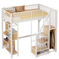HOCHBETT 90/200 cm mit Stauraumtreppe und offenen Fächern, platzsparend, Weiß - Weiß, Metall (90/200cm) - Redom