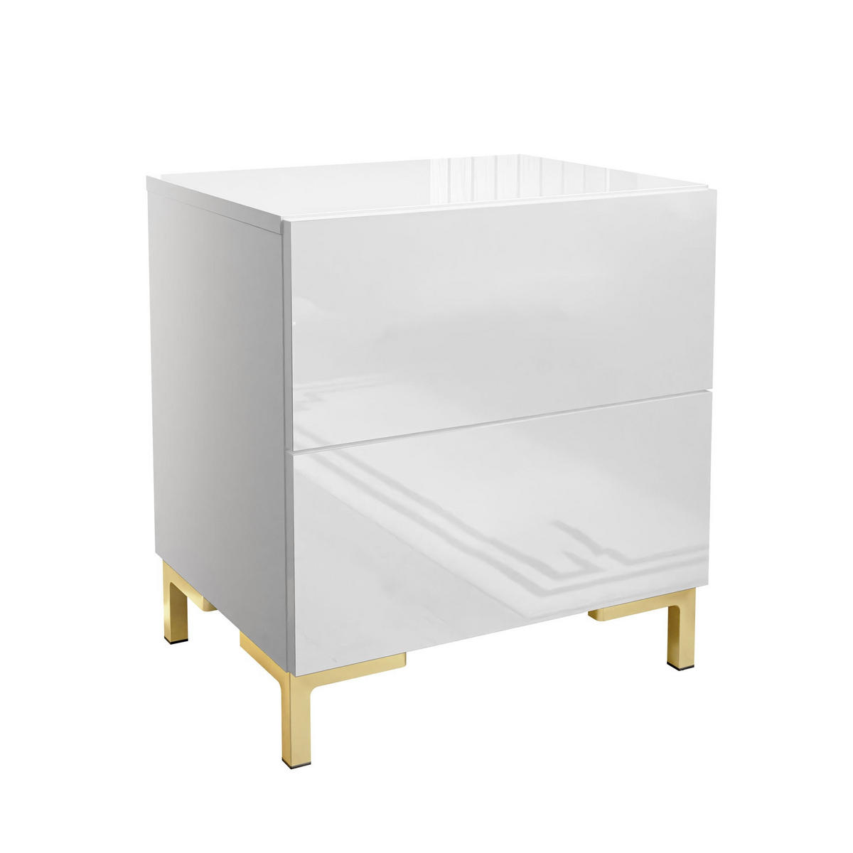 NACHTTISCH LINA LUX mit Beinen, Hochglanzplatte – Beinfarbe: Gold - Weiß, Holzwerkstoff (45/50/38.5cm) - Lookway