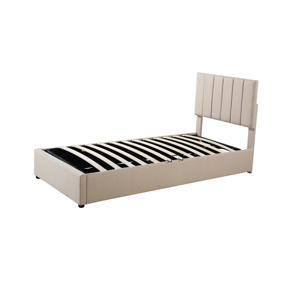 POLSTERBETT 90/200 cm mit hydraulischem Stauraum, höhenverstellbarem Kopfteil und Leinenbezug, Beige - Beige, Textil (90/200cm) - Redom