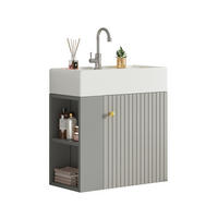 WASCHTISCHKOMBI 55/31/66 cm grau/weiß aus Holzwerkstoff mit Keramikbecken und Soft-Close - Grau, Holzwerkstoff (55/66.5/31cm) - OKWISH