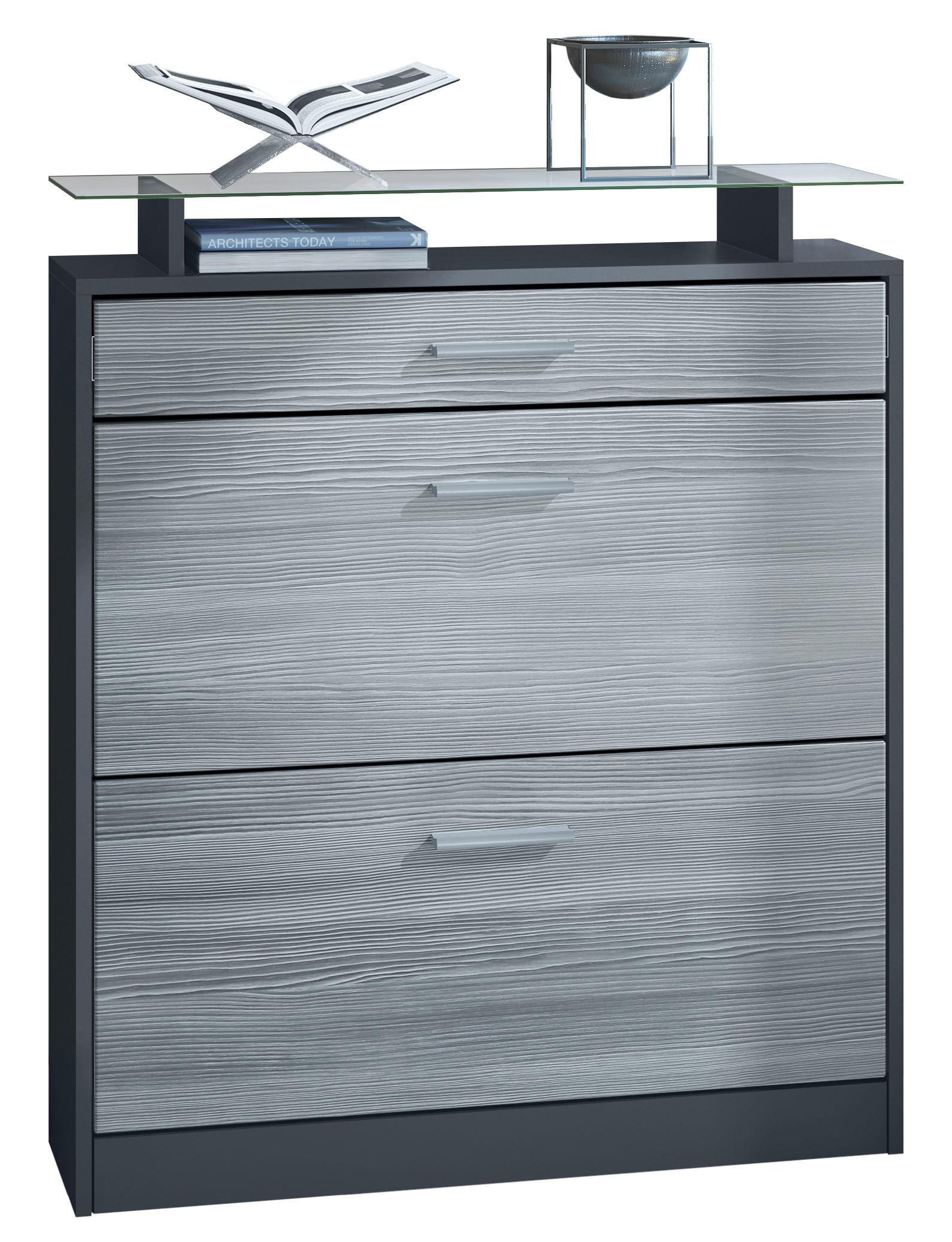 SCHUHSCHRANK Loret Fronten in Avola-Anthrazit - Anthrazit, Holzwerkstoff (89/104/23cm) - Vladon