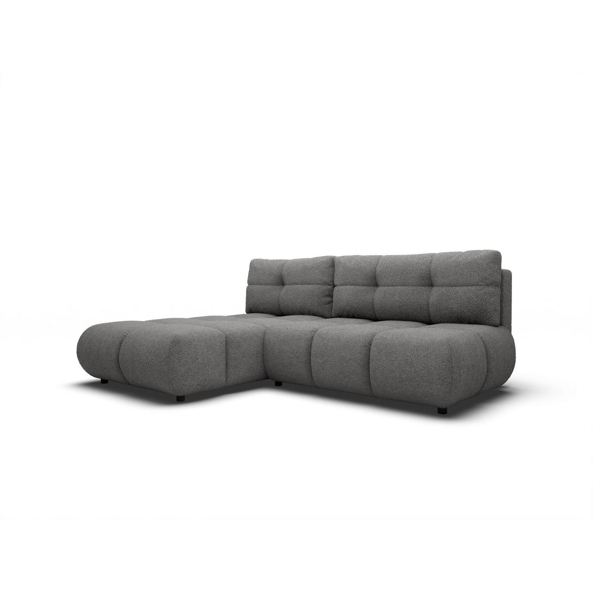 ECKSOFA CORSO L-S Grau Boucle-Stoff mit Schlaffunktion - Grau, Holz (230/177cm) - MASSENO