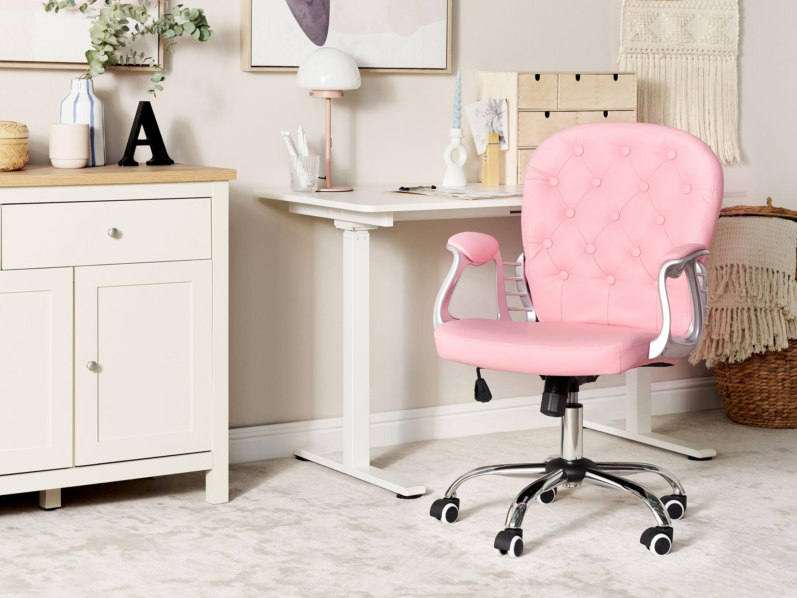 BÜROSTUHL Kunstleder Rosa Princess - Pink, Textil/Metall (60/98/60cm) - Beliani